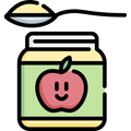 Jar of baby food with a smiley face apple on the label, next to a spoonful of baby food.

Icon from flaticon.com