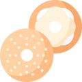 Two cartoon-style bagel slices with cream cheese and sesame seeds on a white background

icon from flaticon.com