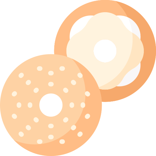 Two cartoon-style bagel slices with cream cheese and sesame seeds on a white background

icon from flaticon.com