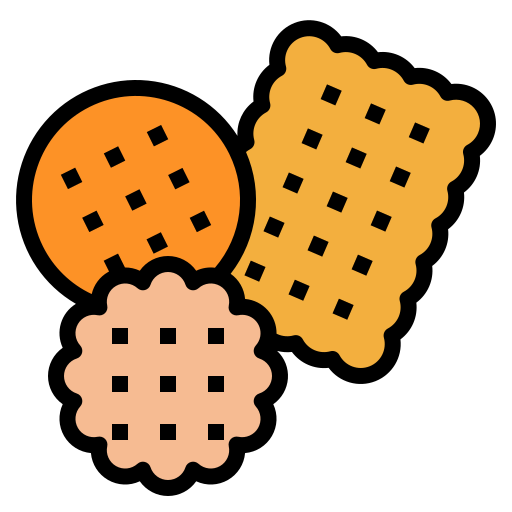 Three cartoon-style crackers in orange, yellow, and pink with black square patterns on a white background.

Icon from flaticon.com