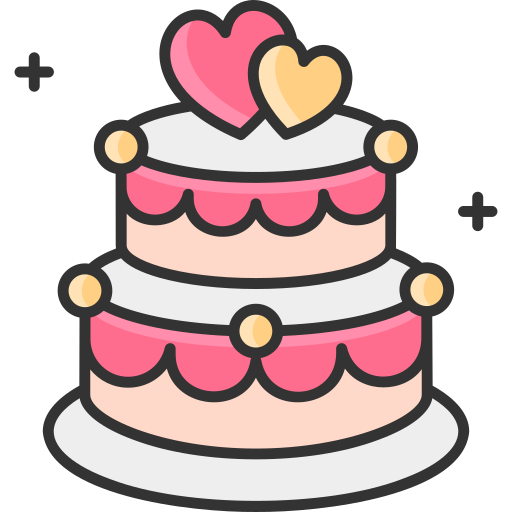 Illustration of a two-tiered cake with pink frosting, white accents, and heart decorations on a white background.

Icon from flaticon.com