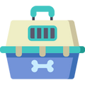 Pet carrier with a blue base and beige top, featuring a bone symbol.

Icon from flaticon.com