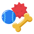 Colorful dog toys including a blue ball, red star, and yellow bone on a white background

Icon from flaticon.com