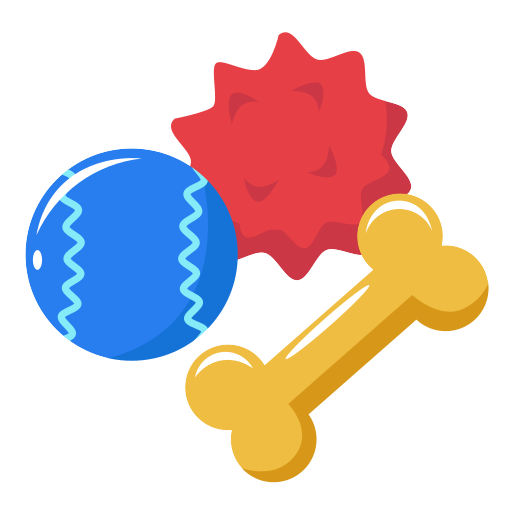 Colorful dog toys including a blue ball, red star, and yellow bone on a white background

Icon from flaticon.com