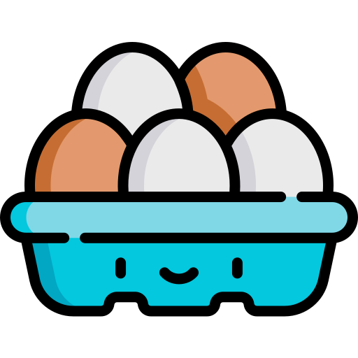 Blue egg carton with brown and white eggs inside.

Icon from magnific.com
