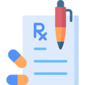 Illustration of a prescription pad with a pen and pills on a light blue background

Icon from flaticon.com