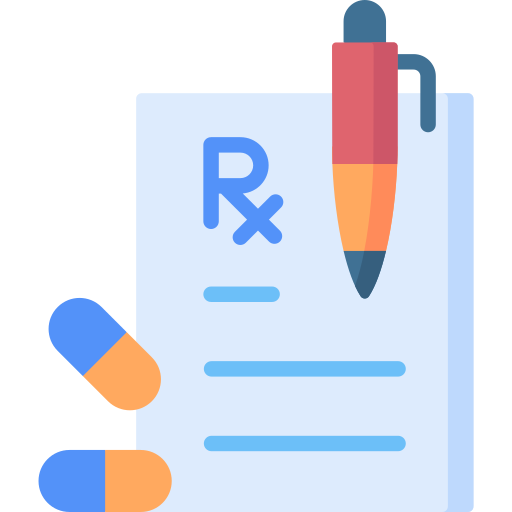 Illustration of a prescription pad with a pen and pills on a light blue background

Icon from flaticon.com