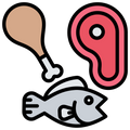 Icon of a drumstick, fish, and steak on a white background

Icon from flaticon.com