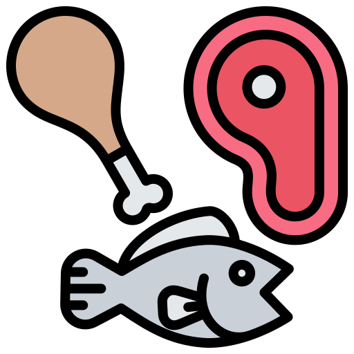 Icon of a drumstick, fish, and steak on a white background

Icon from flaticon.com