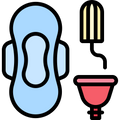 Icon of a blue sanitary pad, a pink menstrual cup, and a tampon on a white background.

Icon from flaticon.com