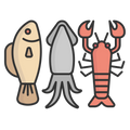 Illustrations of a fish, squid, and lobster on a white background

Icon from flaticon.com