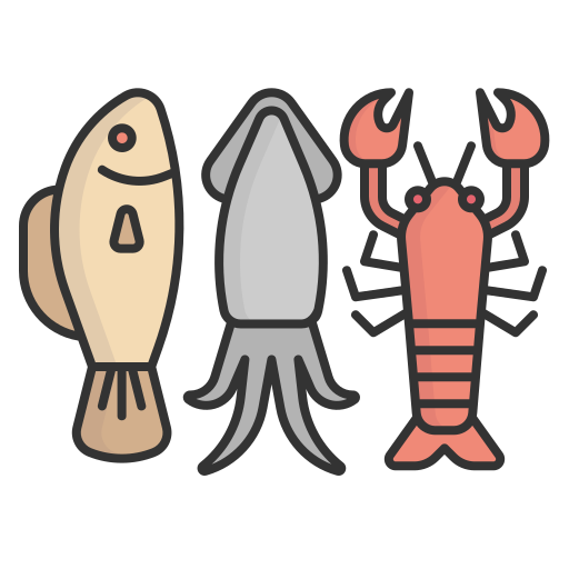 Illustrations of a fish, squid, and lobster on a white background

Icon from flaticon.com